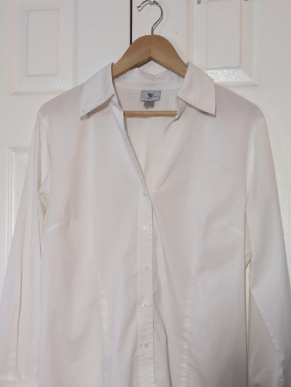 Worthington women's White Stretch Button-Up poplin Shirt size 14 - Picture 4 of 10